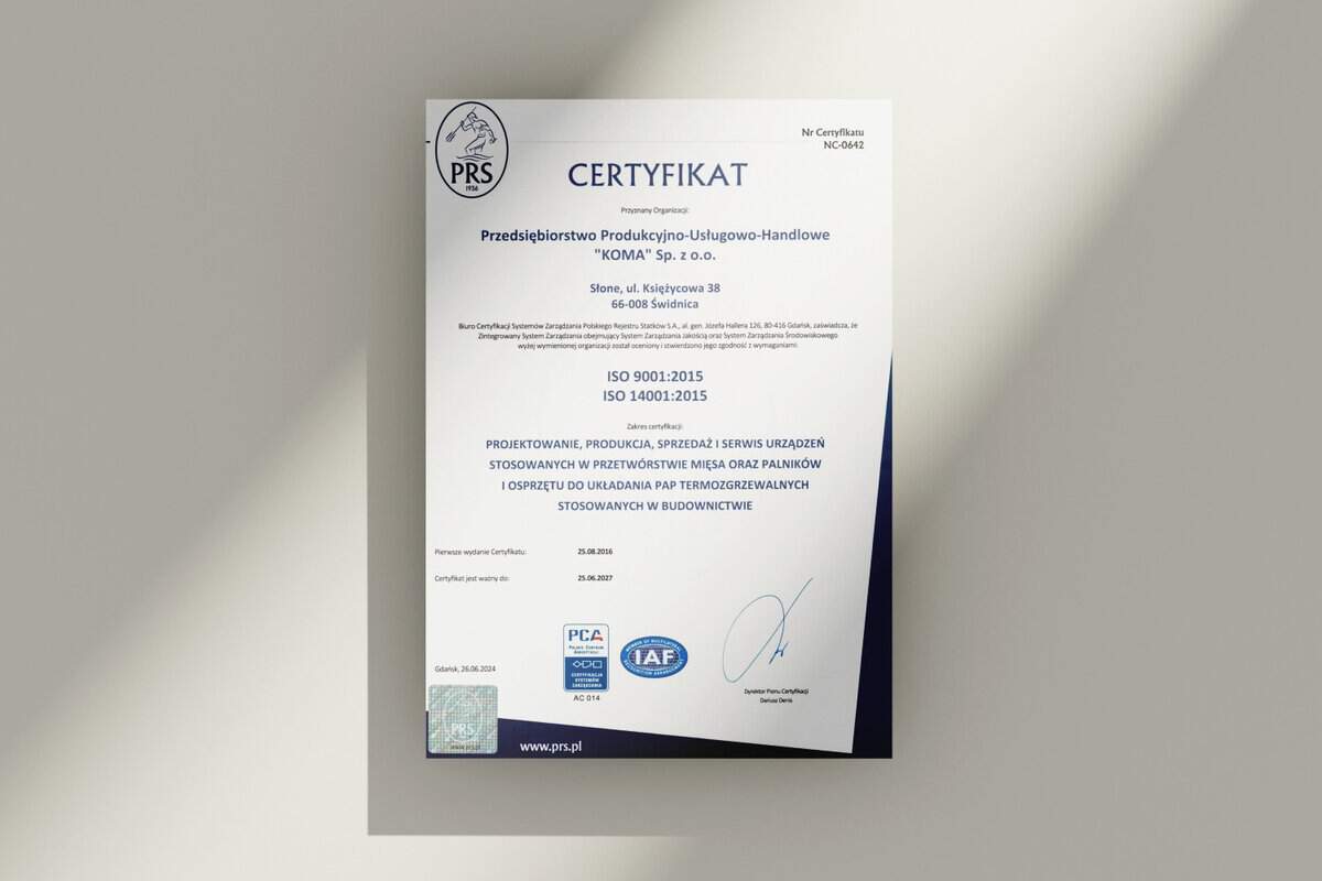 Sukces ponownej certyfikacji ISO 9001:2015 i 14001:2015 w PPUH KOMA