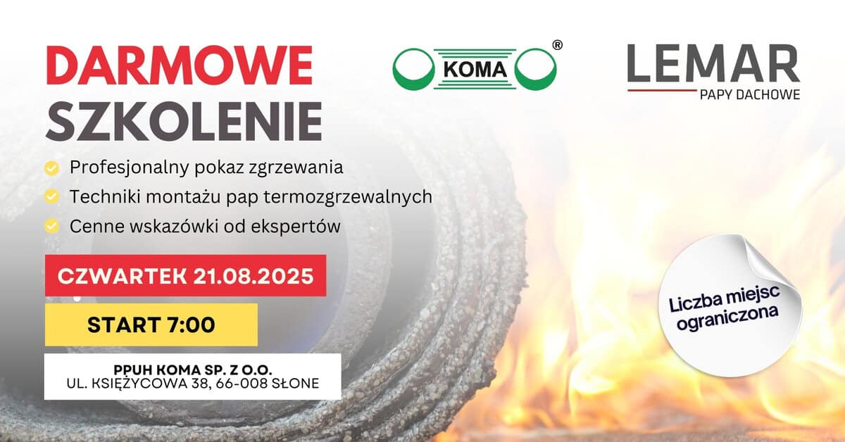 Darmowe szkolenie dekarskie – montaż papy | KOMA & Lemar